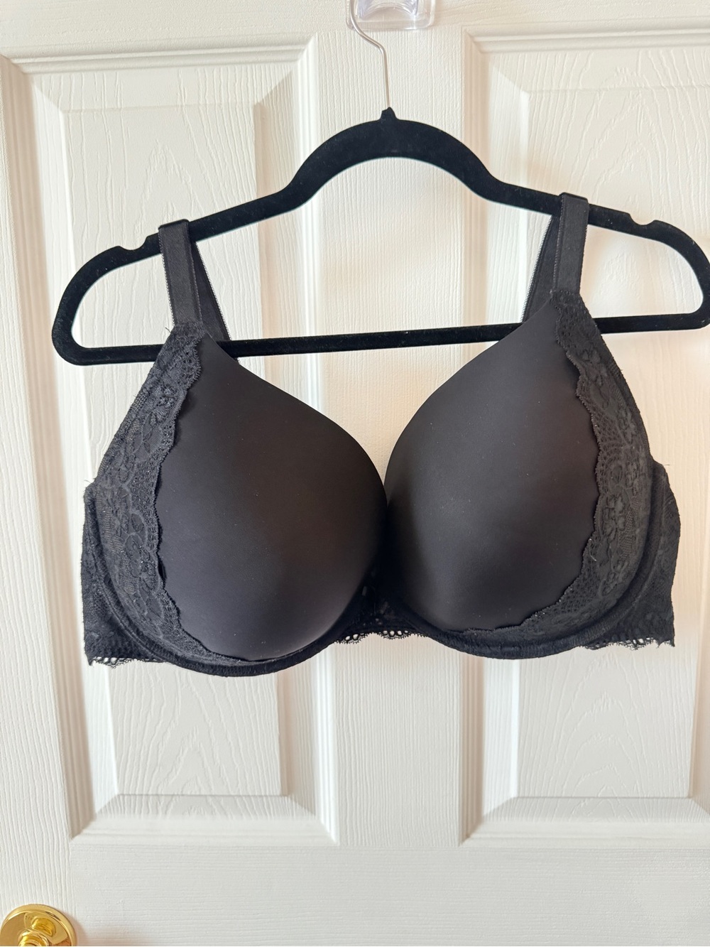 Black Lace-Trim Molded Bra with Supportive Cups